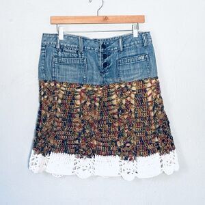 Upcycled Denim Crochet Skirt 6 Repurposed Vintage Jeans Grannycore Boho Festival